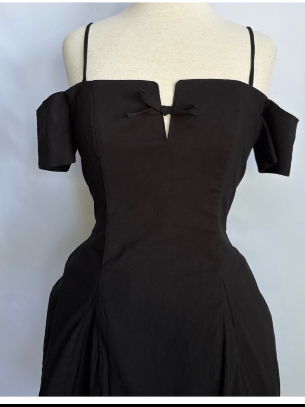 NWT Anthro Maeve Off-The-Shoulder Bow Sexy Elegant Mini Black Dress, S - Picture 8 of 12